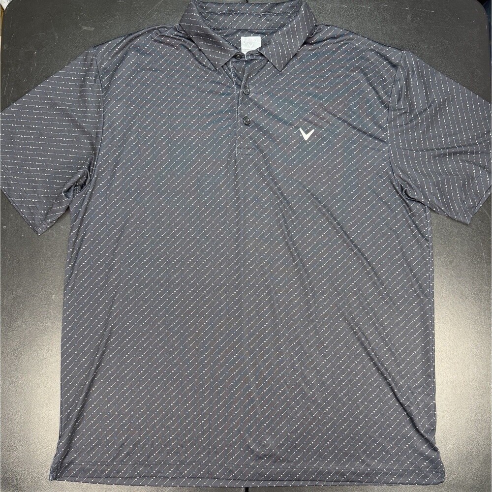 Callaway Polo Shirt Mens XL Black Stretch Opti Dri Golf Club AOP Performance EUC